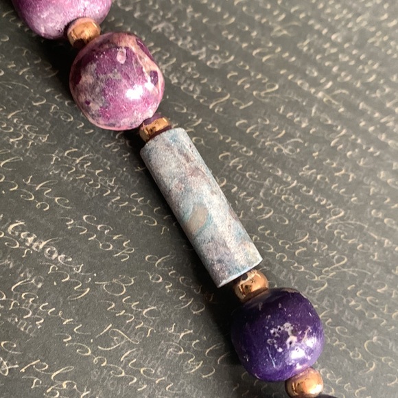 Vintage Estate Jewelry Chunky Marble Stone Bead Necklace Turquoise Blue Purple - Picture 2 of 16